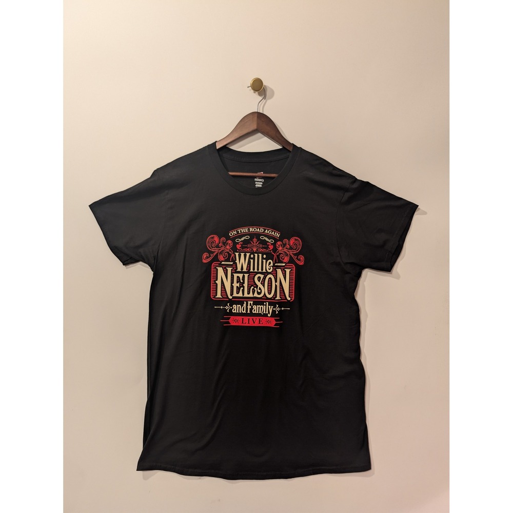 Hanes Willie Nelson T-Shirt Mens XL Black Excellent On The Road Again Band Tee